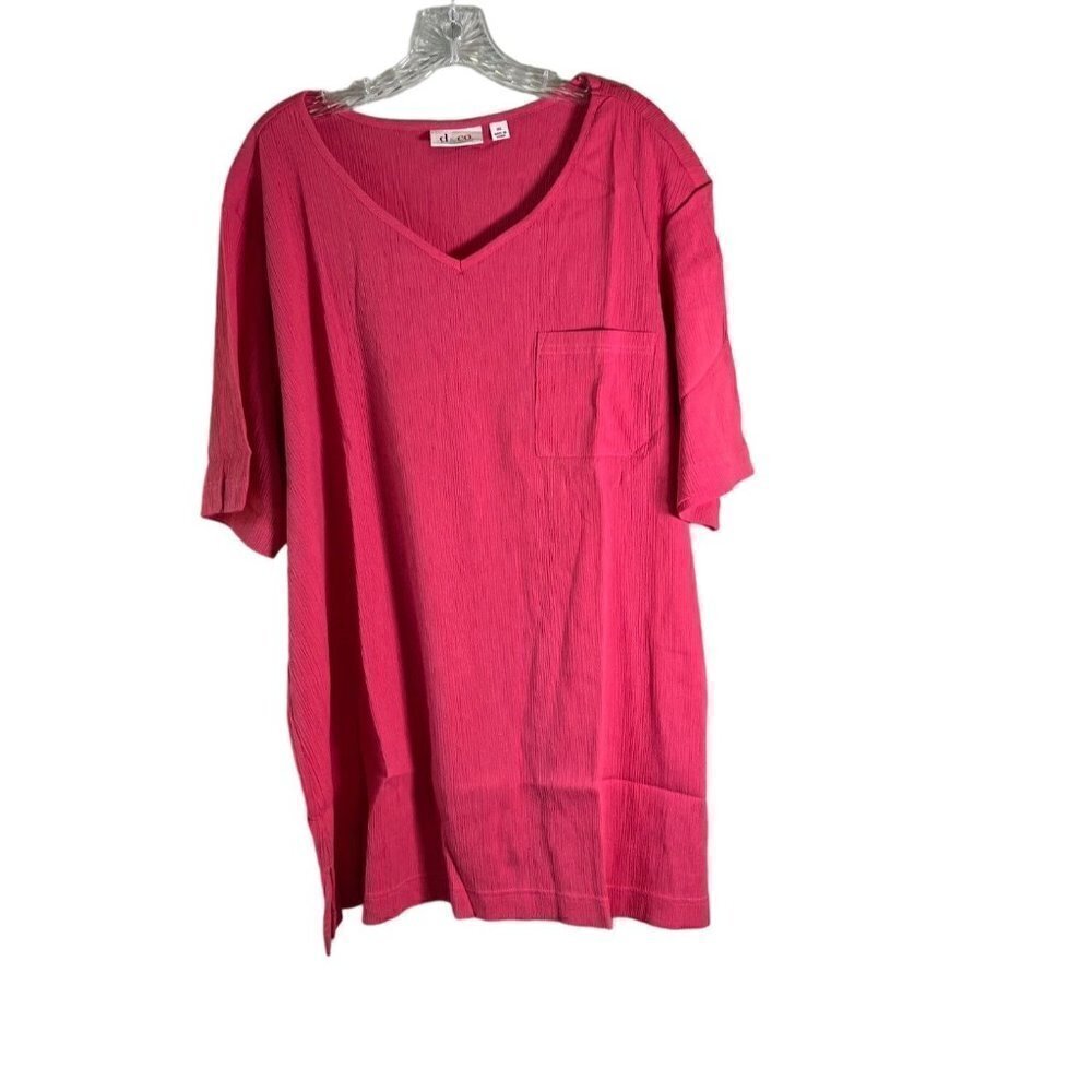 NWOT Denim & Co. Women's V-Neck Short Sleeve Pink Gauzy Tunic Top Size XL